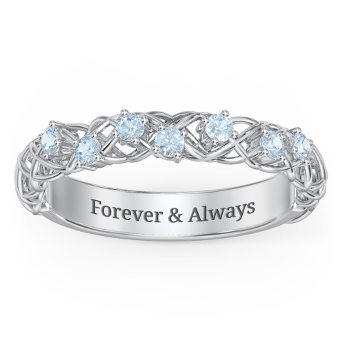 Stones Woven in Love Ring – Sterling Silver with Blue Topaz