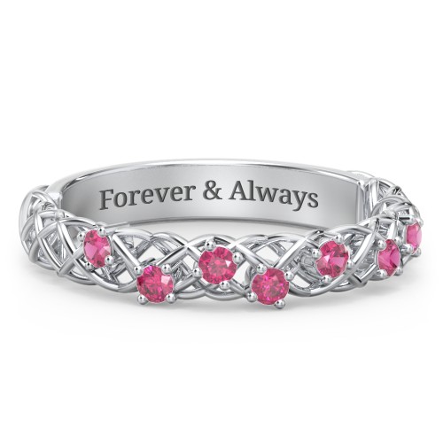 Stones Woven in Love Ring – Sterling Silver with Ruby