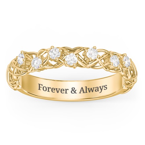 Stones Woven in Love Ring – 10K Yellow Gold with Diamond