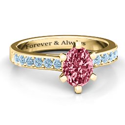 Shining in Love Ring in 10K Solid Yellow Gold with Red Premium Zirconia and Aquamarine