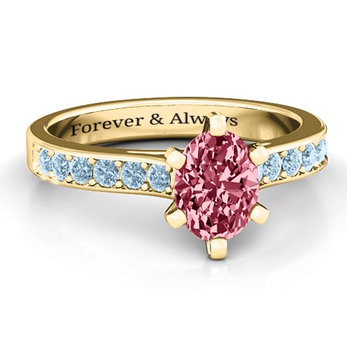 Shining in Love Ring – 10K Yellow Gold with Red Premium Zirconia and Aquamarine