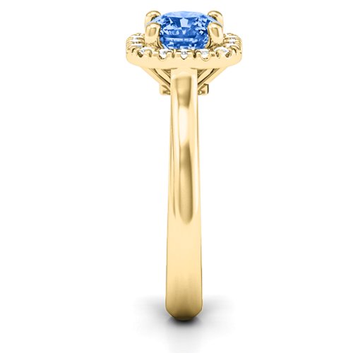 Cushion Halo Ring – 10K Yellow Gold with Fancy Blue Premium Zirconia and White Premium Zirconia