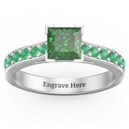 Janelle Princess Cut Ring in 925 Sterling Silver with Green Premium Zirconia and Emerald