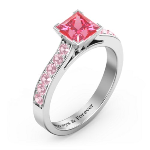 Janelle Princess Cut Ring – Sterling Silver with Fancy Pink Premium Zirconia and Pink Tourmaline
