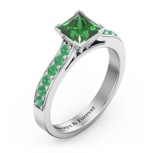 Janelle Princess Cut Ring – Sterling Silver with Green Premium Zirconia and Emerald