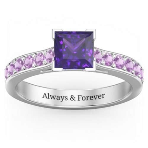 Janelle Princess Cut Ring – Sterling Silver with Amethyst Premium Zirconia and Amethyst