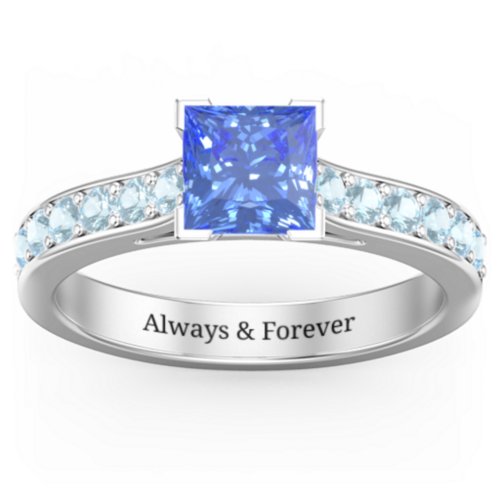 Janelle Princess Cut Ring – Sterling Silver with Fancy Blue Premium Zirconia and Blue Topaz