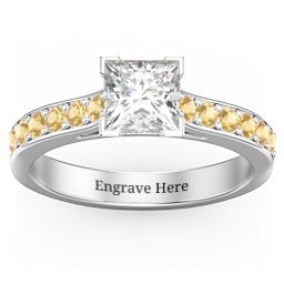 Janelle Princess Cut Ring in 925 Sterling Silver with White Premium Zirconia and Citrine