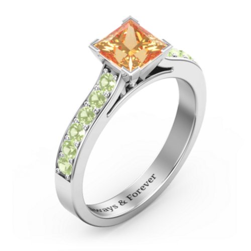 Janelle Princess Cut Ring – Sterling Silver with Fancy Yellow Premium Zirconia and Peridot