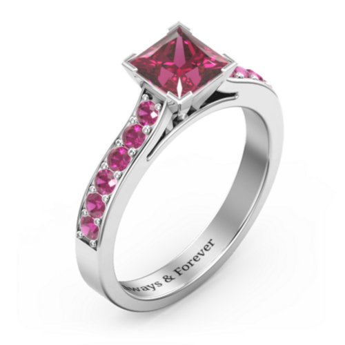 Janelle Princess Cut Ring – Sterling Silver with Red Premium Zirconia and Ruby