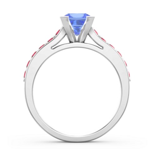 Janelle Princess Cut Ring – Sterling Silver with Fancy Blue Premium Zirconia and Garnet