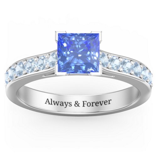 Janelle Princess Cut Ring – Sterling Silver with Fancy Blue Premium Zirconia and Blue Topaz