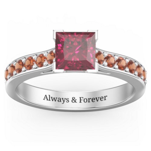 Janelle Princess Cut Ring – Sterling Silver with Red Premium Zirconia and Garnet