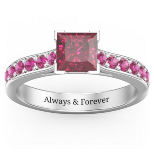 Janelle Princess Cut Ring – Sterling Silver with Red Premium Zirconia and Ruby