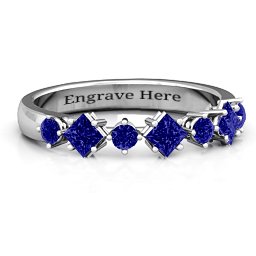 Shape of her Heart Band Ring in 925 Sterling Silver with Blue Sapphire