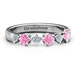 Shape of her Heart Band Ring in 925 Sterling Silver with Pink Tourmaline and Cubic Zirconia