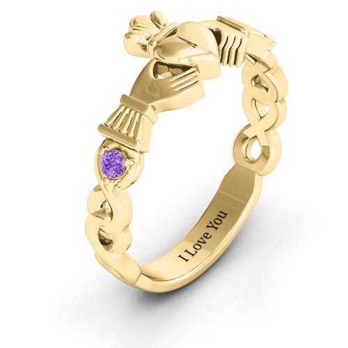 Infinity Claddagh With Side Stones Ring – 18K Gold Plated Silver with Amethyst