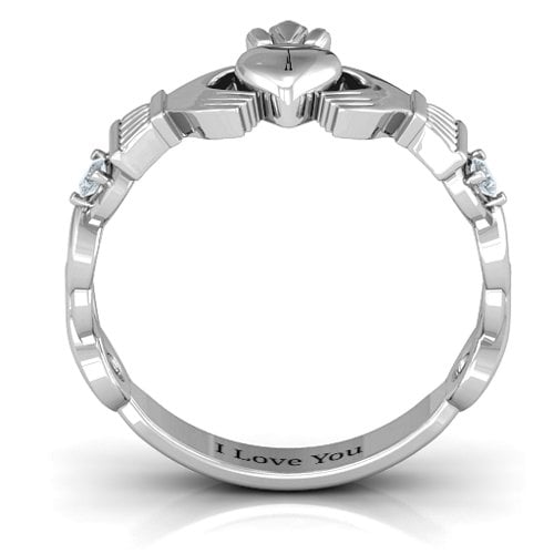 Infinity Claddagh With Side Stones Ring – Sterling Silver with Cubic Zirconia