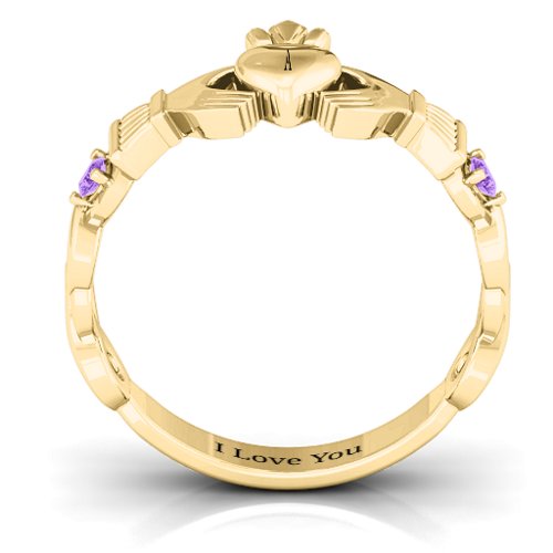 Infinity Claddagh With Side Stones Ring – 18K Gold Plated Silver with Amethyst