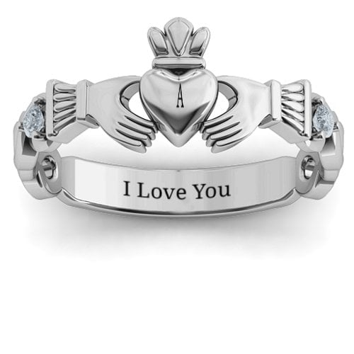 Infinity Claddagh With Side Stones Ring – Sterling Silver with Cubic Zirconia