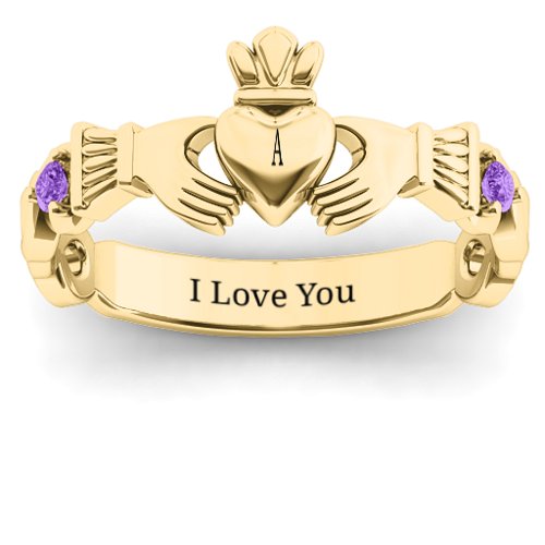 Infinity Claddagh With Side Stones Ring – 18K Gold Plated Silver with Amethyst