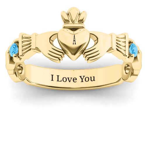 Infinity Claddagh With Side Stones Ring – 18K Gold Plated Silver with Blue Topaz
