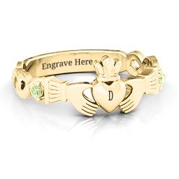 Infinity Claddagh With Side Stones Ring in 18K Gold Plated Silver with Peridot