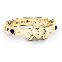 Infinity Claddagh With Side Stones Ring in 18K Gold Plated Silver with Blue Sapphire