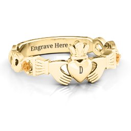 Infinity Claddagh With Side Stones Ring in 18K Gold Plated Silver with Citrine