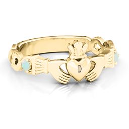 Infinity Claddagh With Side Stones Ring in 18K Gold Plated Silver with Opal