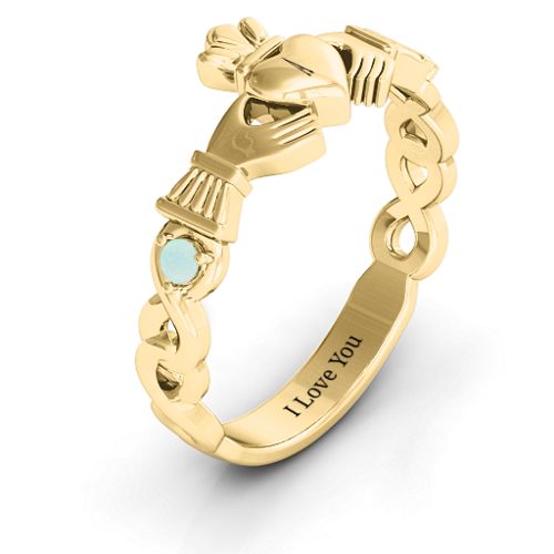 Infinity Claddagh With Side Stones Ring – 18K Gold Plated Silver with Opal