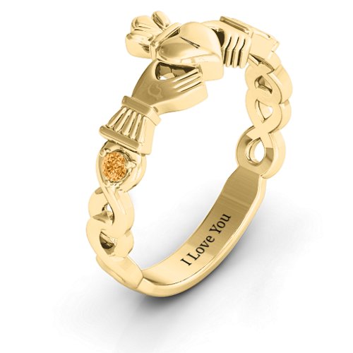 Infinity Claddagh With Side Stones Ring – 18K Gold Plated Silver with Citrine
