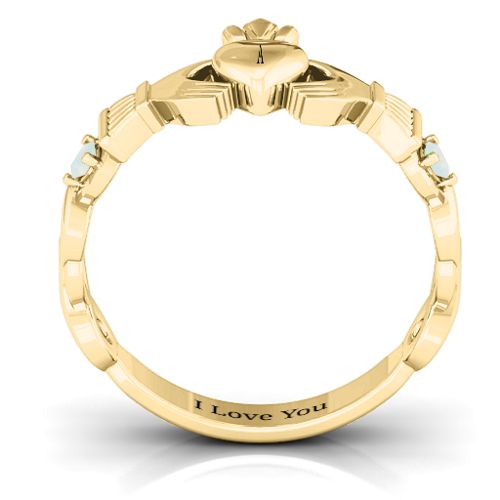 Infinity Claddagh With Side Stones Ring – 18K Gold Plated Silver with Opal