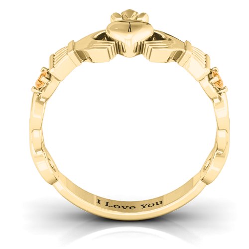 Infinity Claddagh With Side Stones Ring – 18K Gold Plated Silver with Citrine