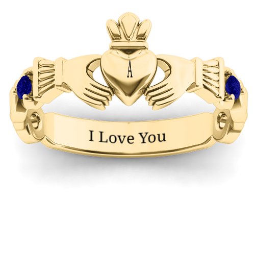 Infinity Claddagh With Side Stones Ring – 18K Gold Plated Silver with Blue Sapphire