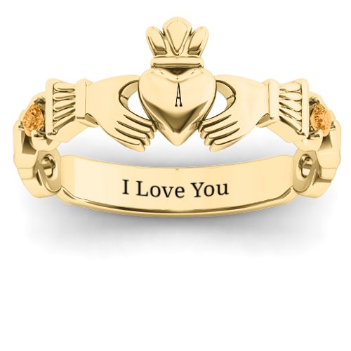 Infinity Claddagh With Side Stones Ring – 18K Gold Plated Silver with Citrine