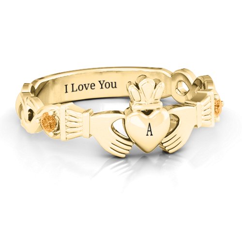 Infinity Claddagh With Side Stones Ring – 18K Gold Plated Silver with Citrine