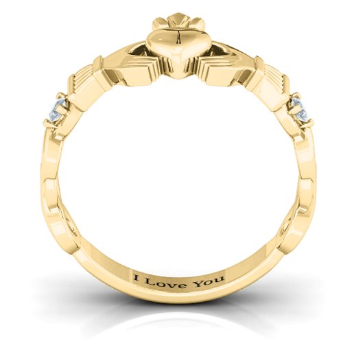 Infinity Claddagh With Side Stones Ring – 10K Yellow Gold with Cubic Zirconia