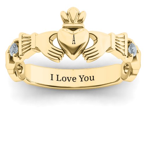 Infinity Claddagh With Side Stones Ring – 10K Yellow Gold with Cubic Zirconia