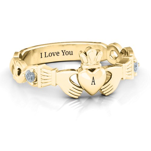 Infinity Claddagh With Side Stones Ring – 10K Yellow Gold with Cubic Zirconia