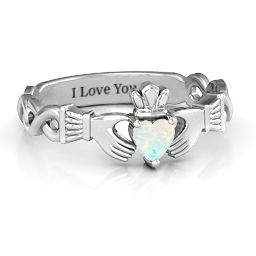 Infinity Claddagh with Heart Stone Ring