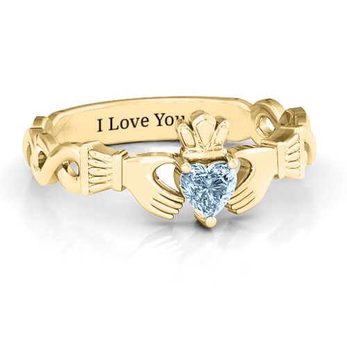 Infinity Claddagh with Heart Stone Ring