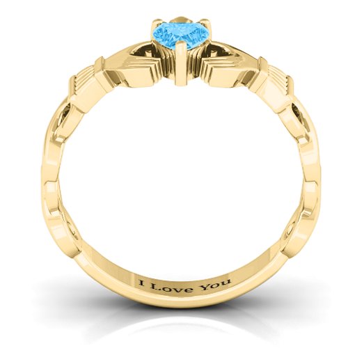 Infinity Claddagh with Heart Stone Ring – 18K Gold Plated Silver with Blue Topaz