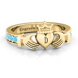 Classic Claddagh Ring with Accents in 18K Gold Plated Silver with Blue Topaz