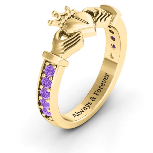 Classic Claddagh Ring with Accents – 18K Gold Plated Silver with Amethyst