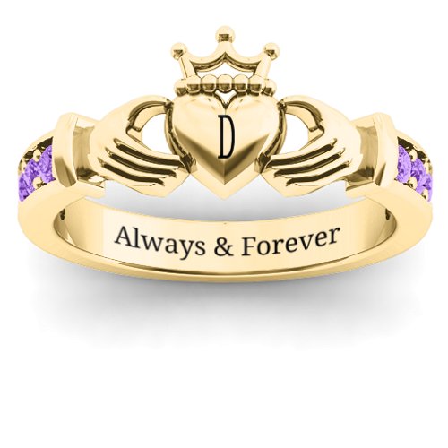 Classic Claddagh Ring with Accents – 18K Gold Plated Silver with Amethyst
