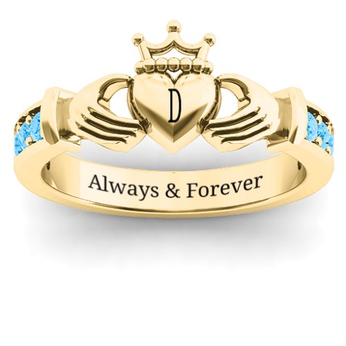 Classic Claddagh Ring with Accents – 18K Gold Plated Silver with Blue Topaz