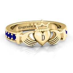 Classic Claddagh Ring with Accents in 18K Gold Plated Silver with Blue Sapphire