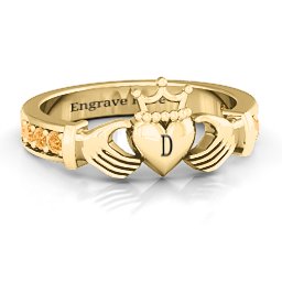 Classic Claddagh Ring with Accents in 18K Gold Plated Silver with Citrine