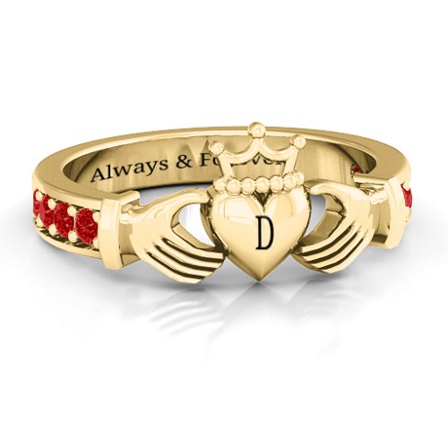 Classic Claddagh Ring with Accents – 18K Gold Plated Silver with Garnet